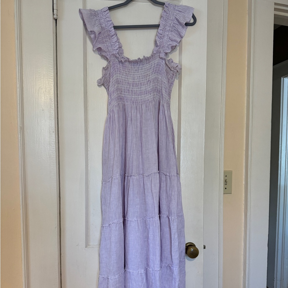 Hillhouse home nap dress lilac stripe linen